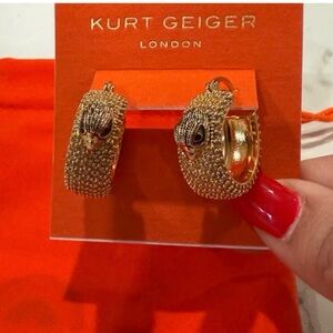 Kurt Geiger Gold Textured Sculpted Eagle Huggie Earrings & Includes Dust Bag!NWT